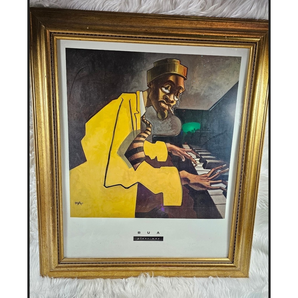 Genuine  Authentic Justin Bua "Piano Man" Custom FRAMED African American Graffit